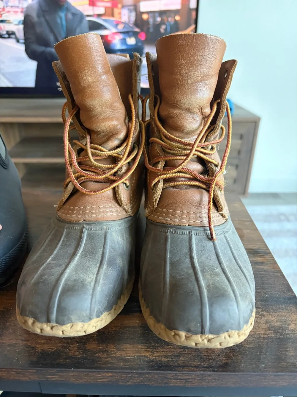 L.L. Bean Brown Leather and Gray Duck Boots for Women